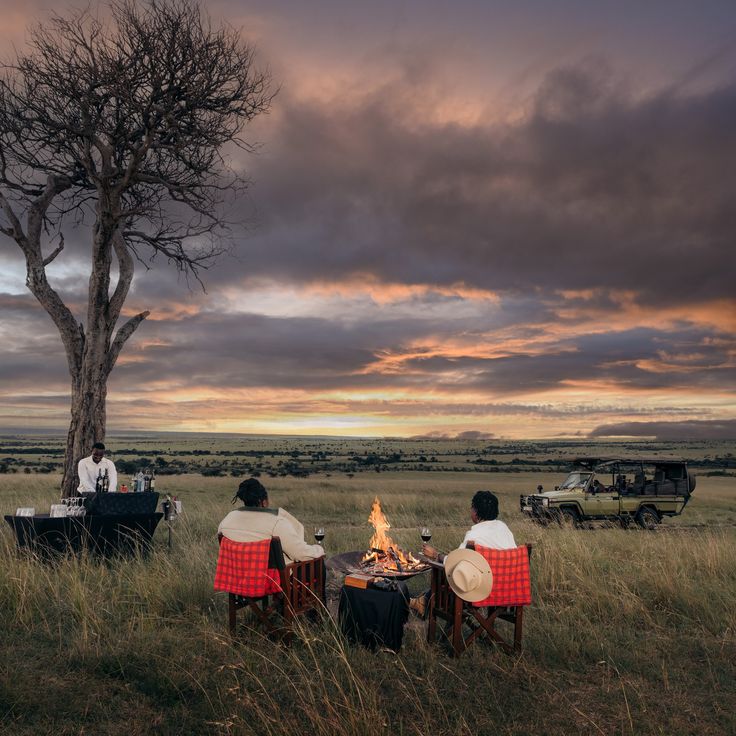 Romantic luxury safari camp at sunset — honeymoon experience in Africa